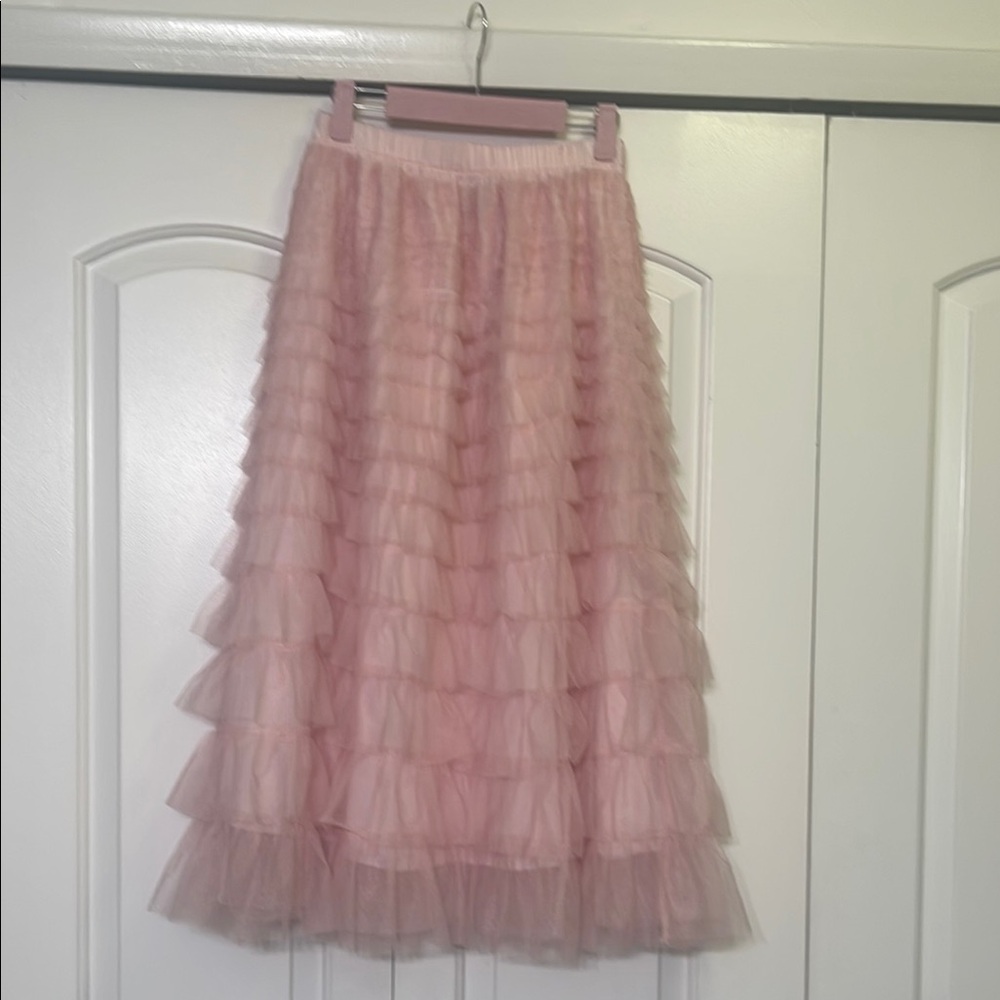 Pink Tiered A-Line Midi Skirt for Cocktail